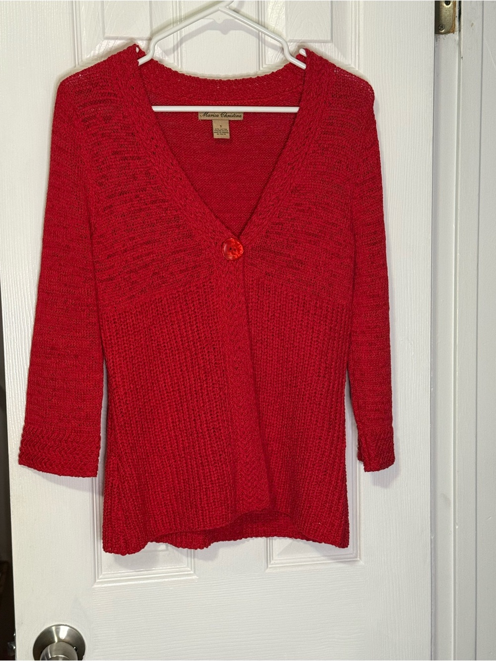 Marisa Christina Red V-Neck Single-Button Knit Sweater